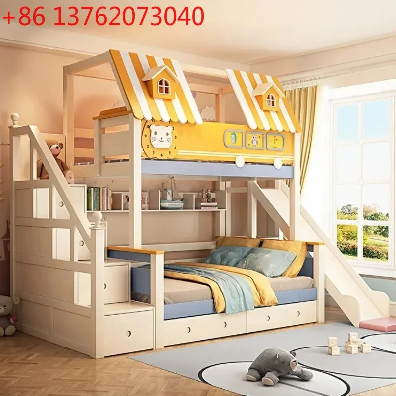 Bunk Bed With Stairs And Slide - Beliche de madeira para quarto infantil