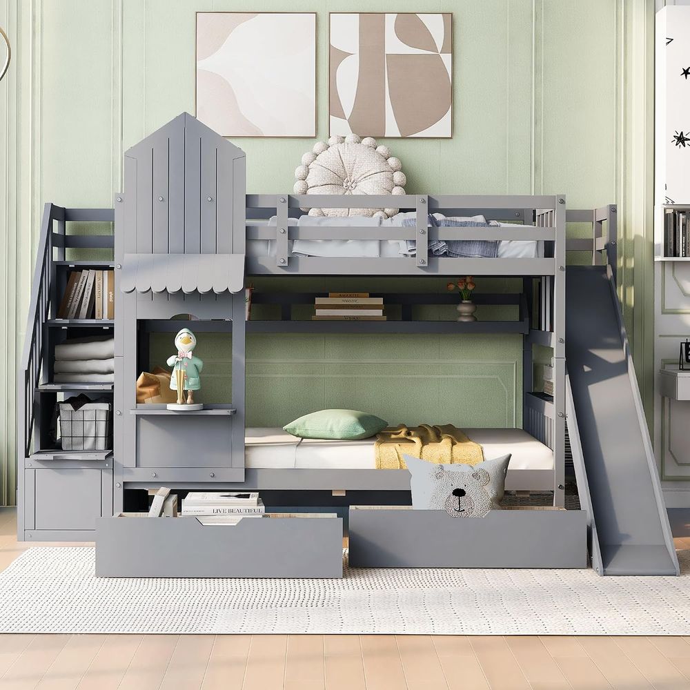 Bunk Bed With Stairs And Slide - Cama Beliche Infantil emave com Escadas