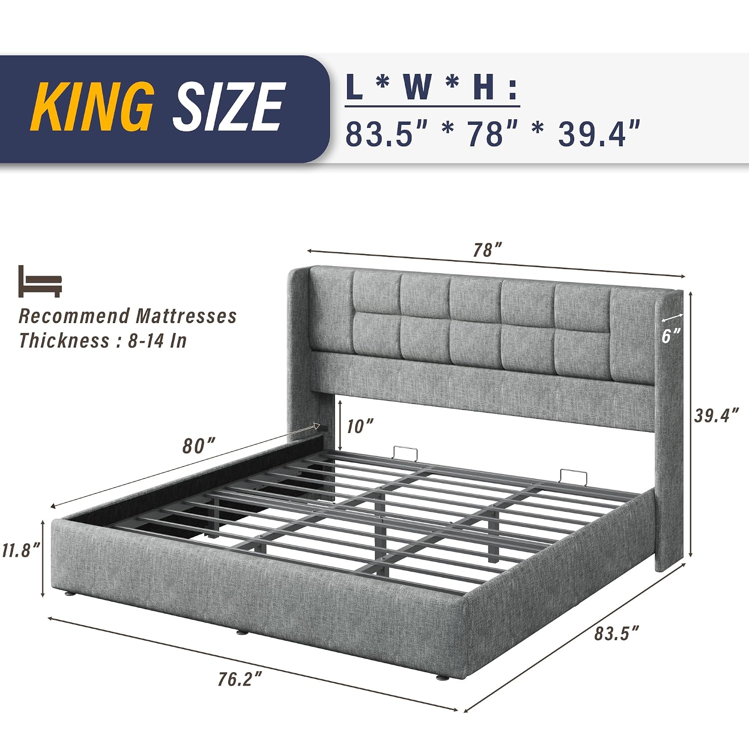 Gas Lift Storage Bed Hydraulic - Estrutura de Cama King Size com