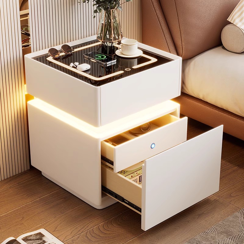 Solid Wood Nightstand 2 Drawers - Mesa de cabeceira inteligente com sensor