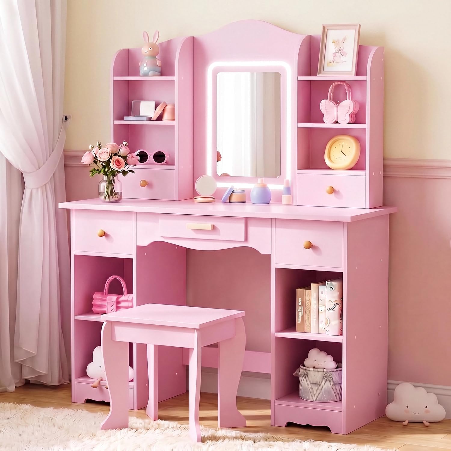 Dressing Table Vanity With Lighted Mirror - Penteadeira Infantil com Luzes de 3