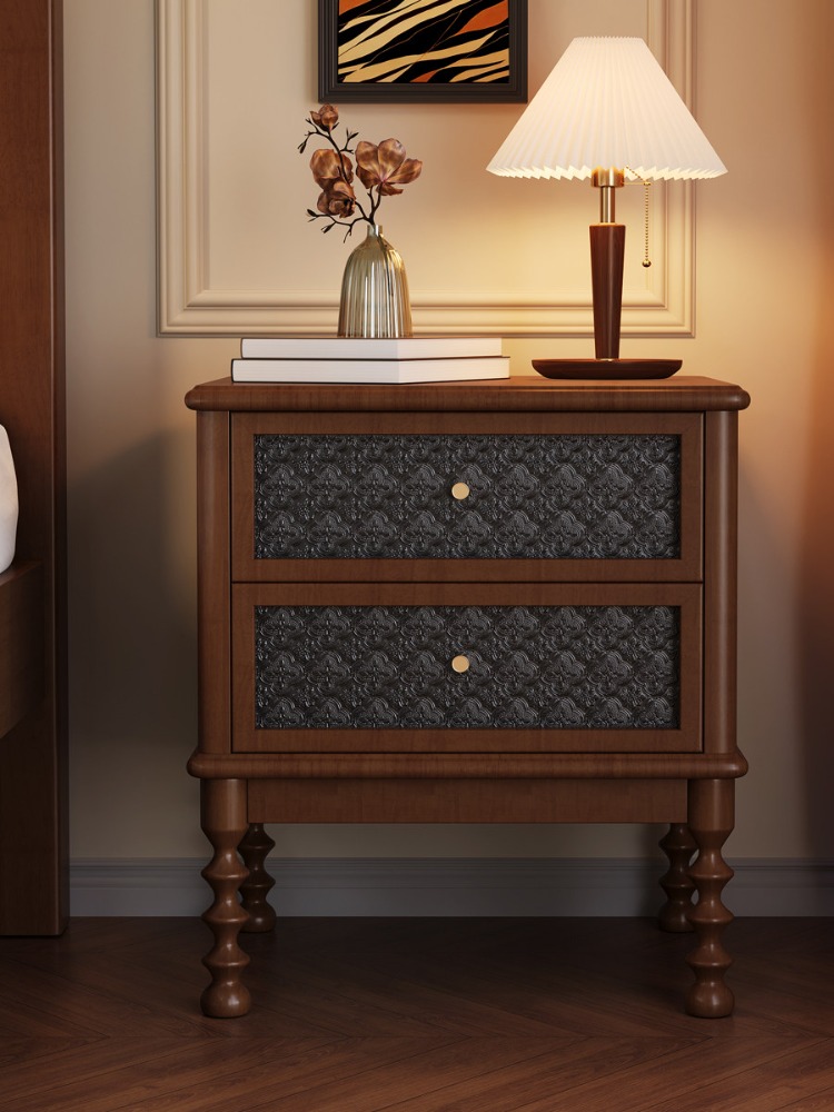 Solid Wood Nightstand 2 Drawers - Mesas de cabeceira vintage, vidro impresso,