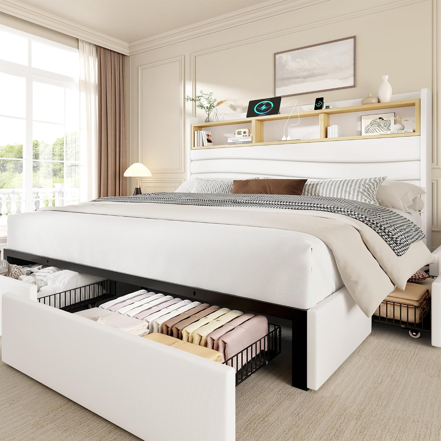 King Size Bed Frame With Storage Drawers - Cama King Size com 6 Gavetas