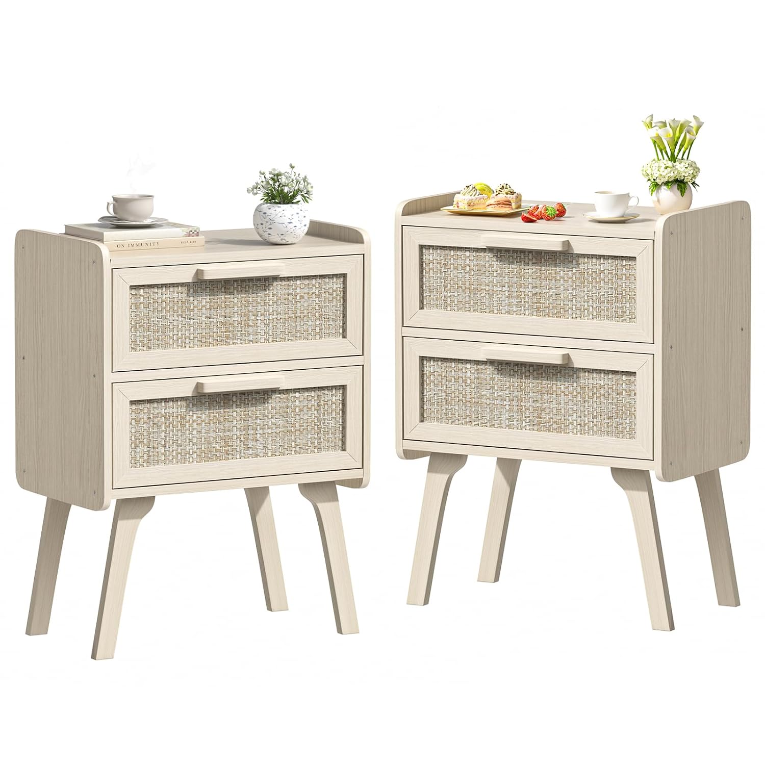 Solid Wood Nightstand 2 Drawers - Conjunto de 2 Mesas de Cabeceira