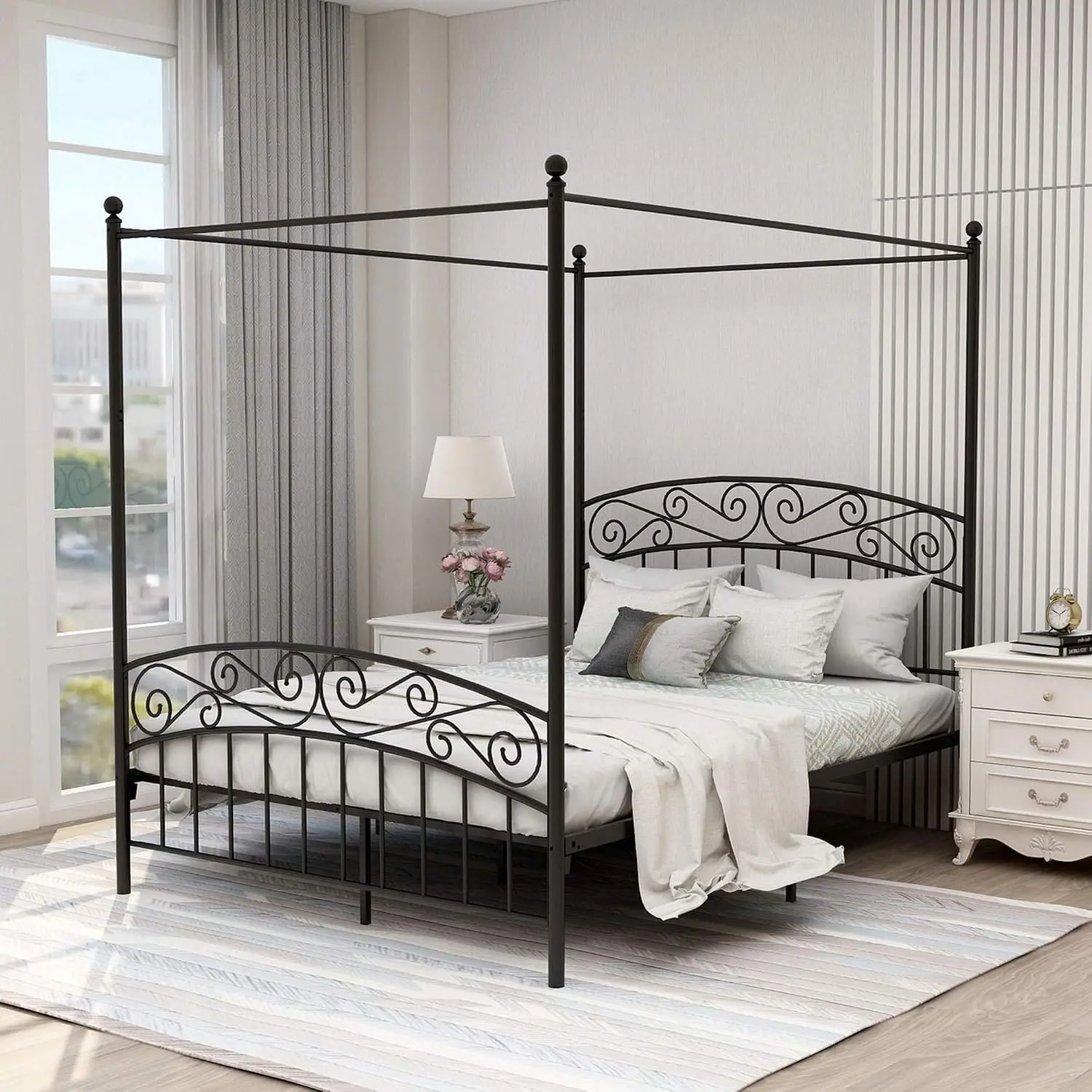 Canopy Bed Frame Metal Queen - Cama de Dossel Queen Size com