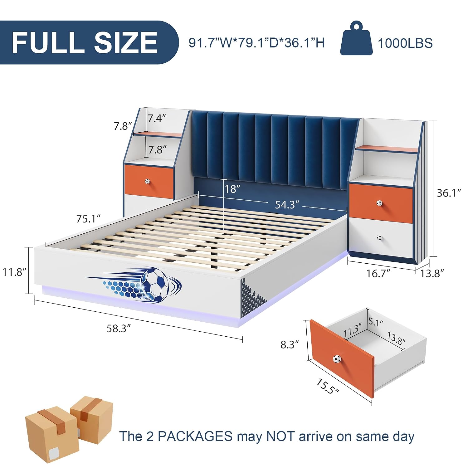 Floating Nightstand With Led Light - Cama Flutuante de Tamanho Completo com
