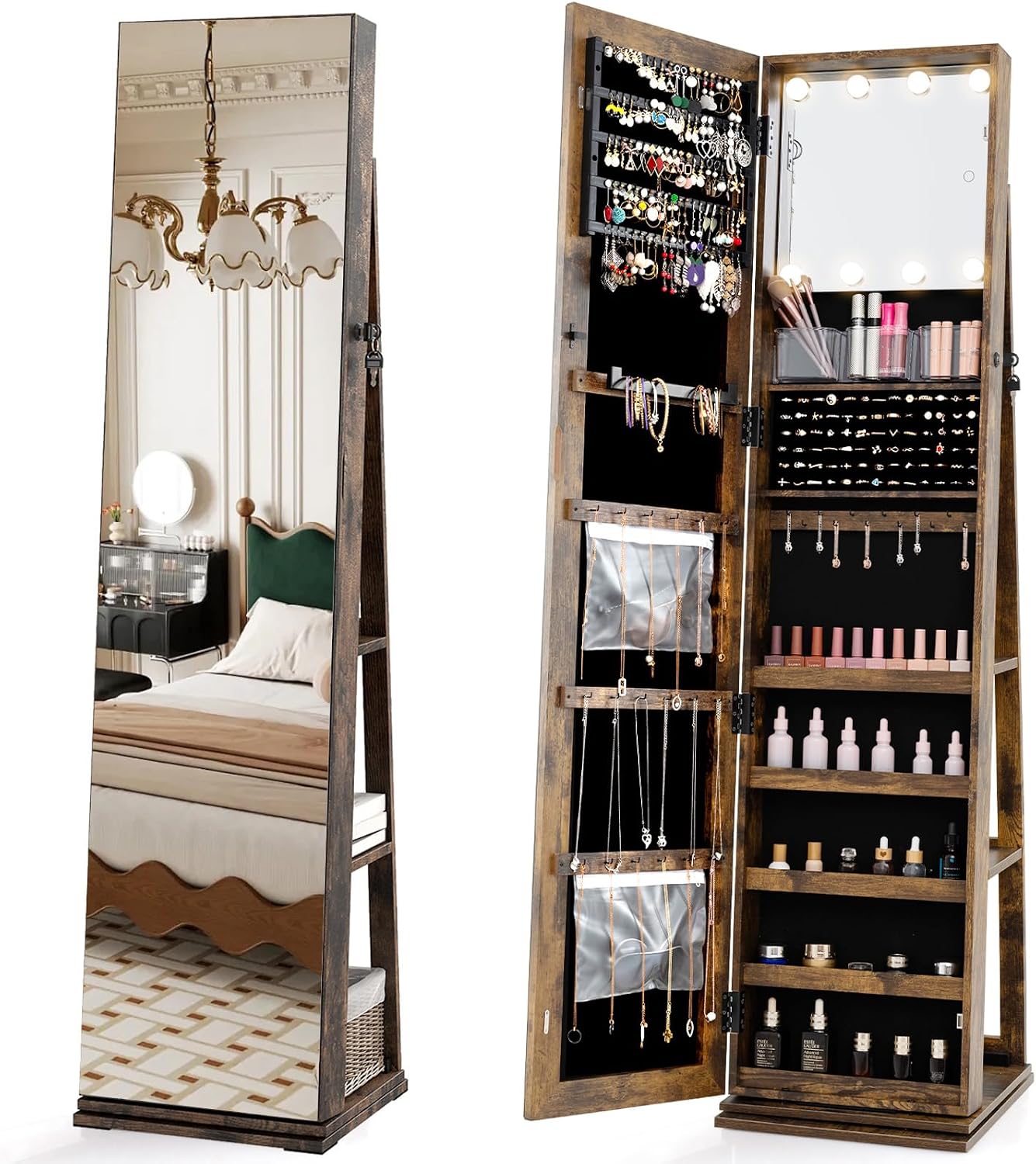 Full Length Mirror Jewelry Armoire - Armário de Joias Giratório com Espelho