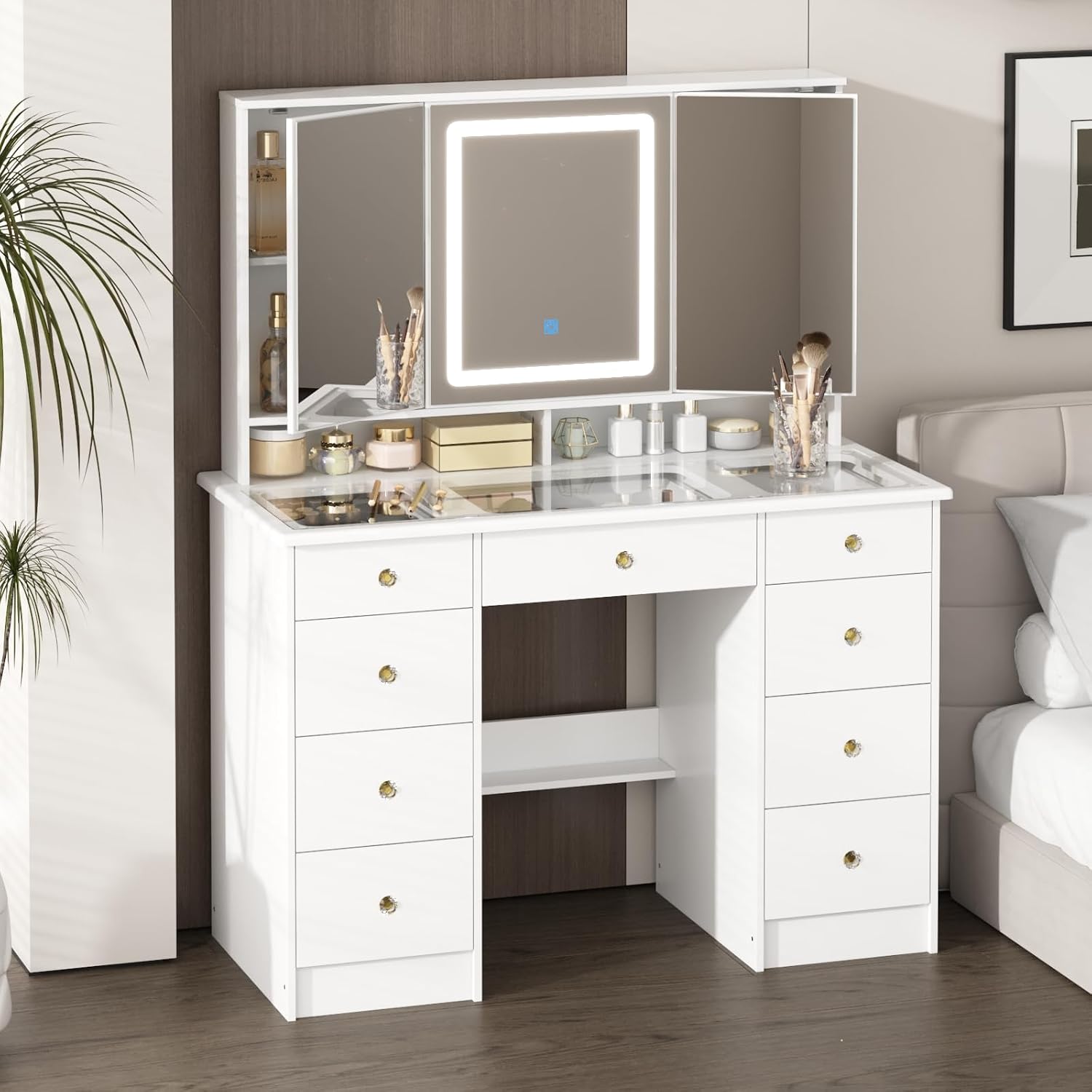Dressing Table Vanity With Lighted Mirror - Mesa de Maquiagem com Espelho e
