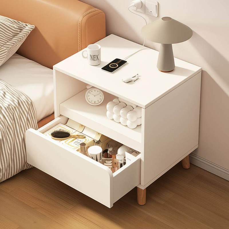 Solid Wood Nightstand 2 Drawers - Mesa de cabeceira branca para quarto