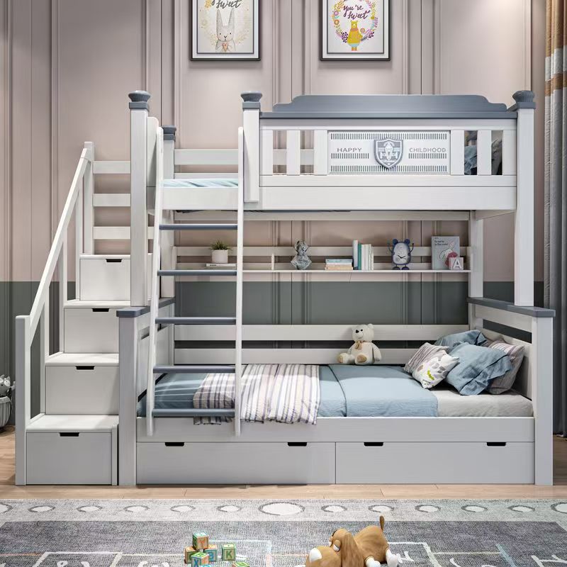 Bunk Bed With Stairs And Slide - Cama Beliche Infantil de Madeira Maciça