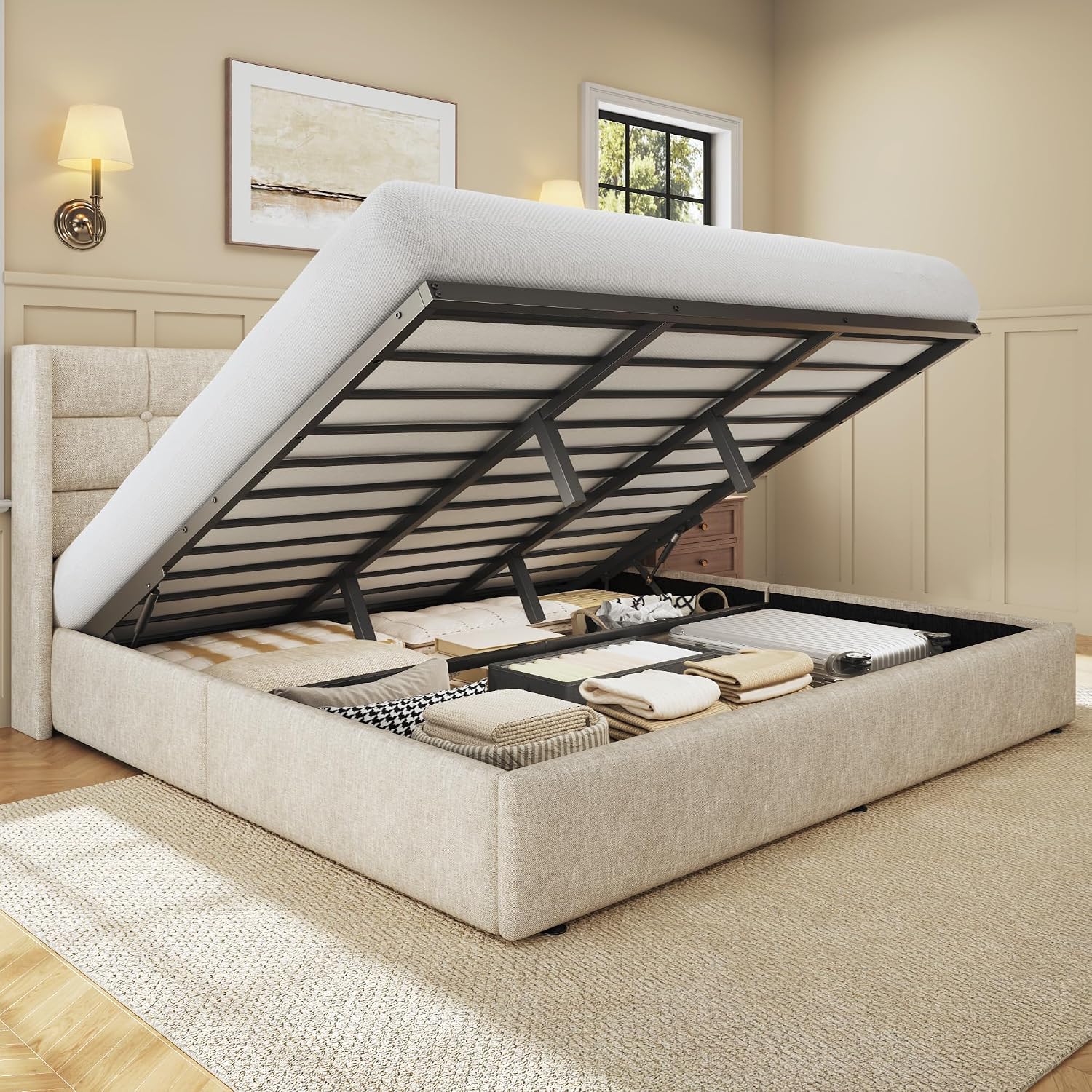 Gas Lift Storage Bed Hydraulic - Cama King Size com Armazenamento Embutido,