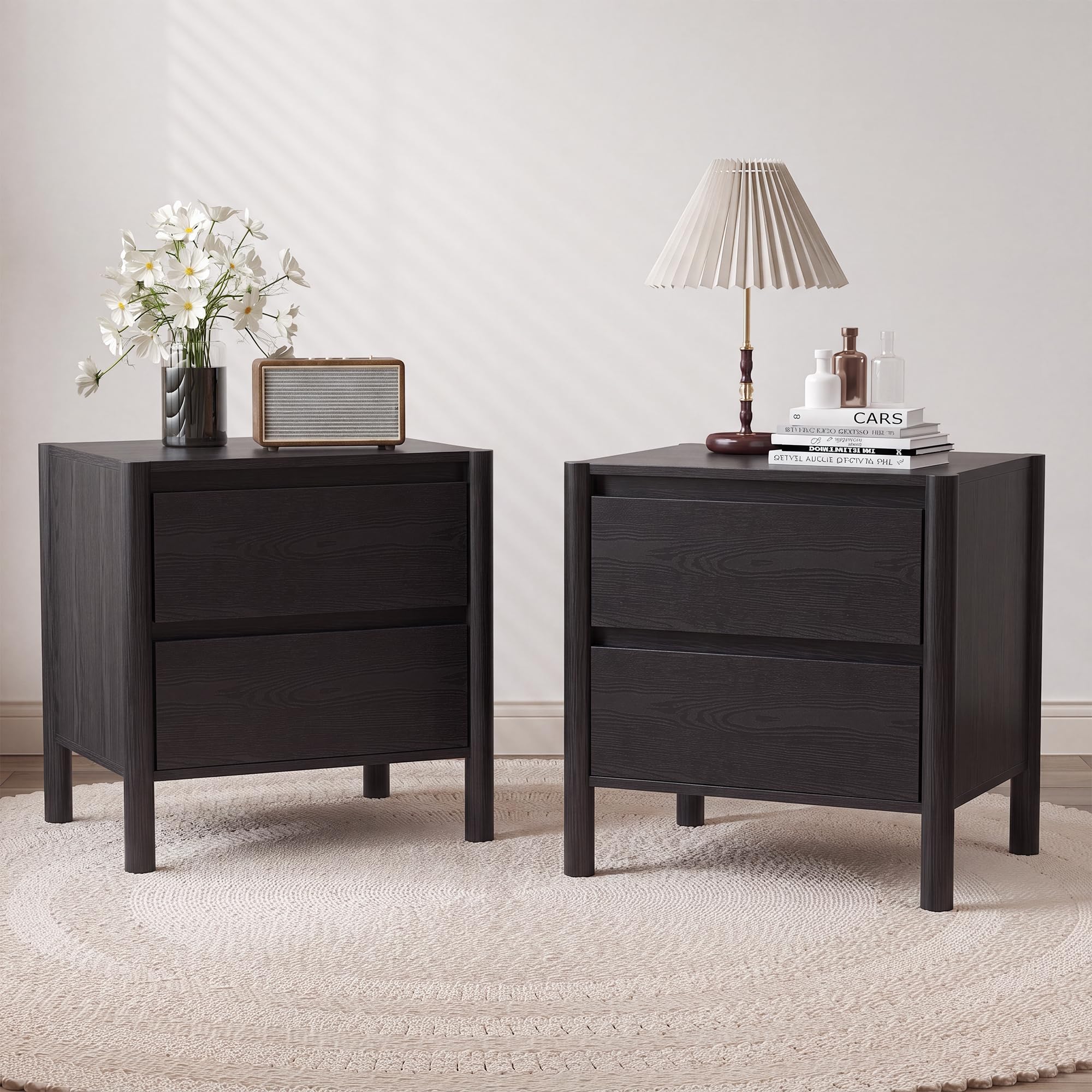 Solid Wood Nightstand 2 Drawers - Conjunto de 2 Mesas de Cabeceira