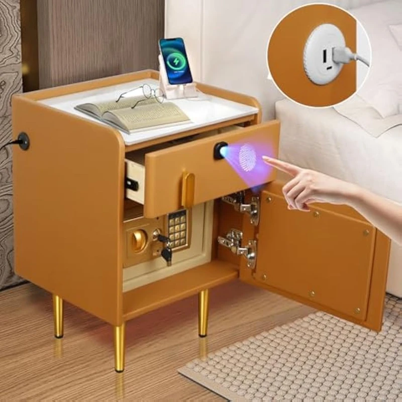 Solid Wood Nightstand 2 Drawers - Mesa de cabeceira inteligente com cofre