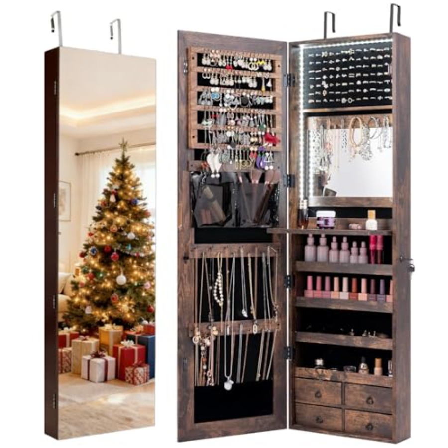 Full Length Mirror Jewelry Armoire - Armário de joias com 47 LEDs