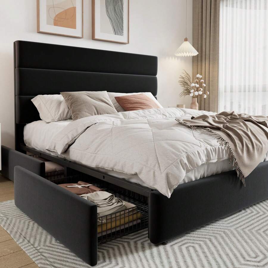 King Size Bed Frame With Storage Drawers - Estrutura de Cama Plataforma Tamanho Casal/Queen/King