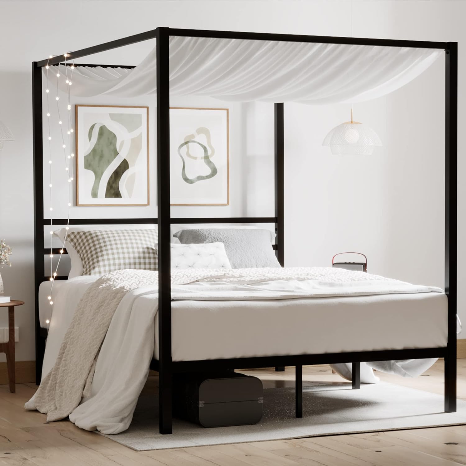 Canopy Bed Frame Metal Queen - Cama Queen com Estrutura de Metal,