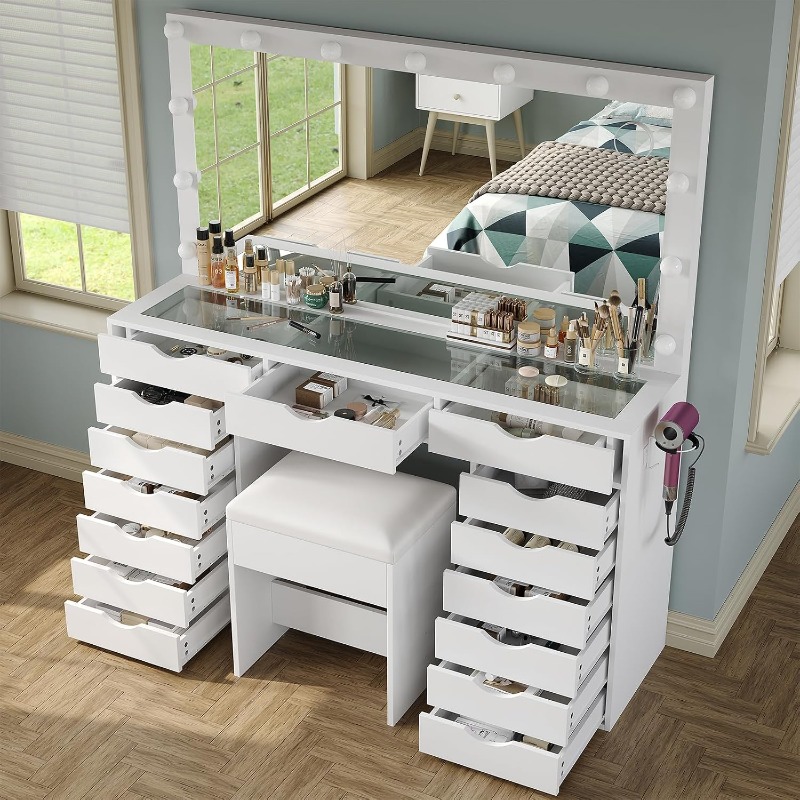 Dressing Table Vanity With Lighted Mirror - Mesa de Maquiagem Yanosaku com Espelho