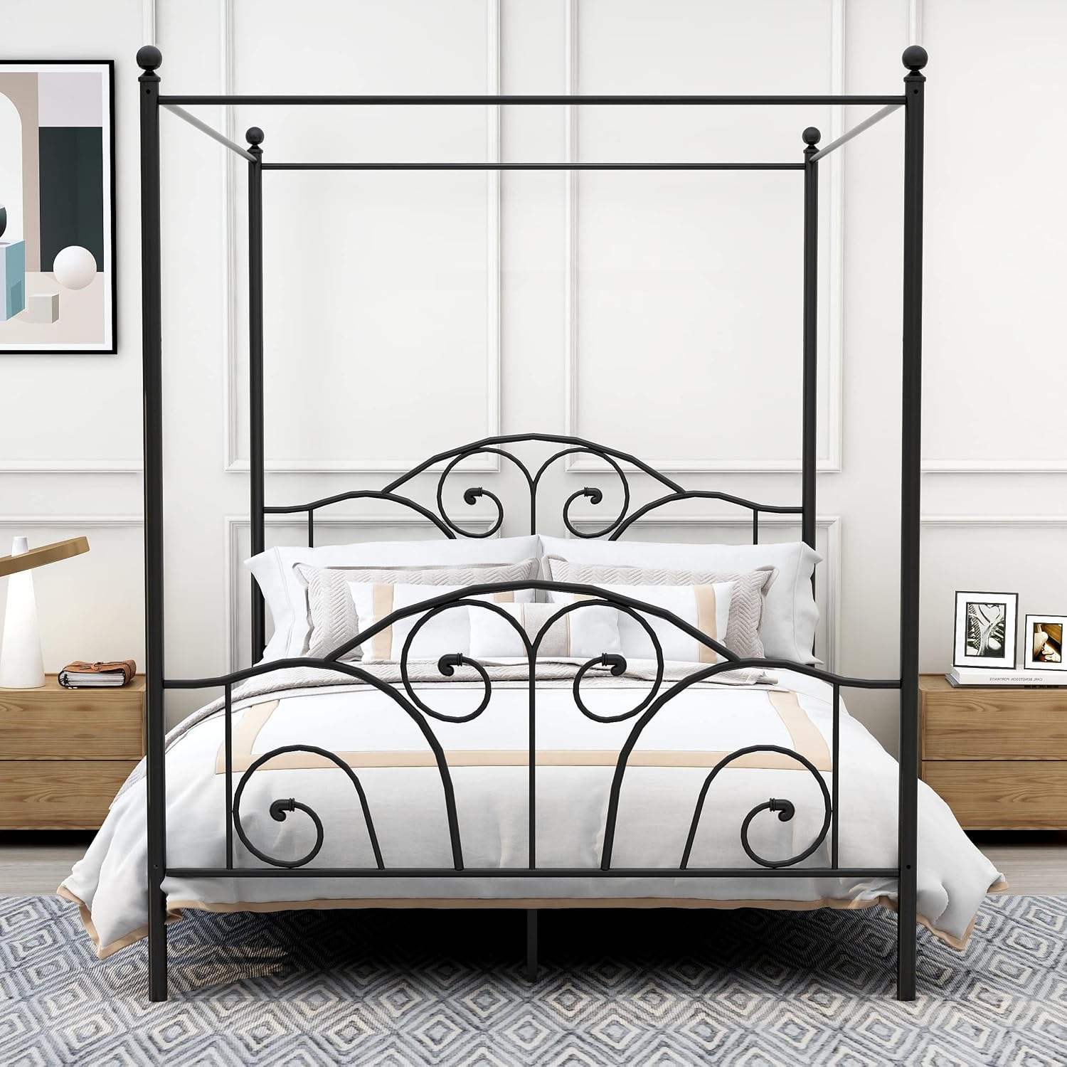 Cama de Casal Queen Size com D - Canopy Bed Frame Metal Queen avaliação e preço
