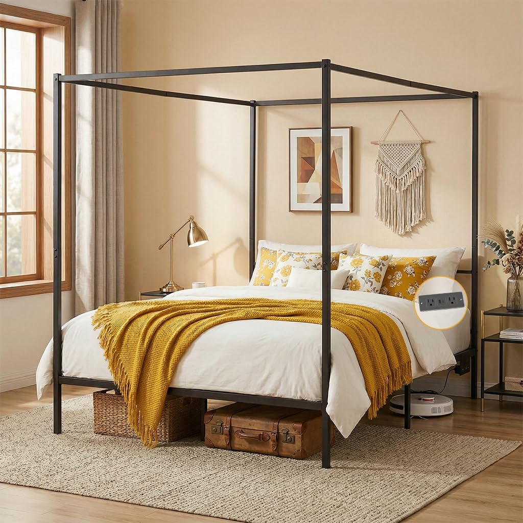 Estrutura de Cama Queen com Do - Canopy Bed Frame Metal Queen avaliação e preço