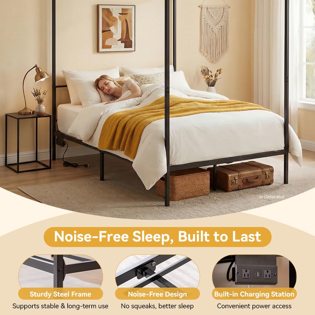 Estrutura de Cama Queen com Do - Canopy Bed Frame Metal Queen avaliação e preço