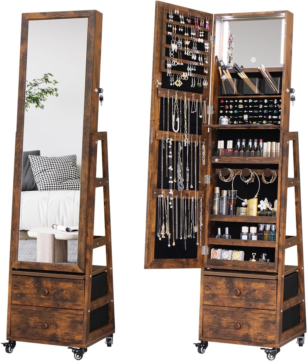 Armário de Joias Giratório com - Full Length Mirror Jewelry Armoire avaliação e preço