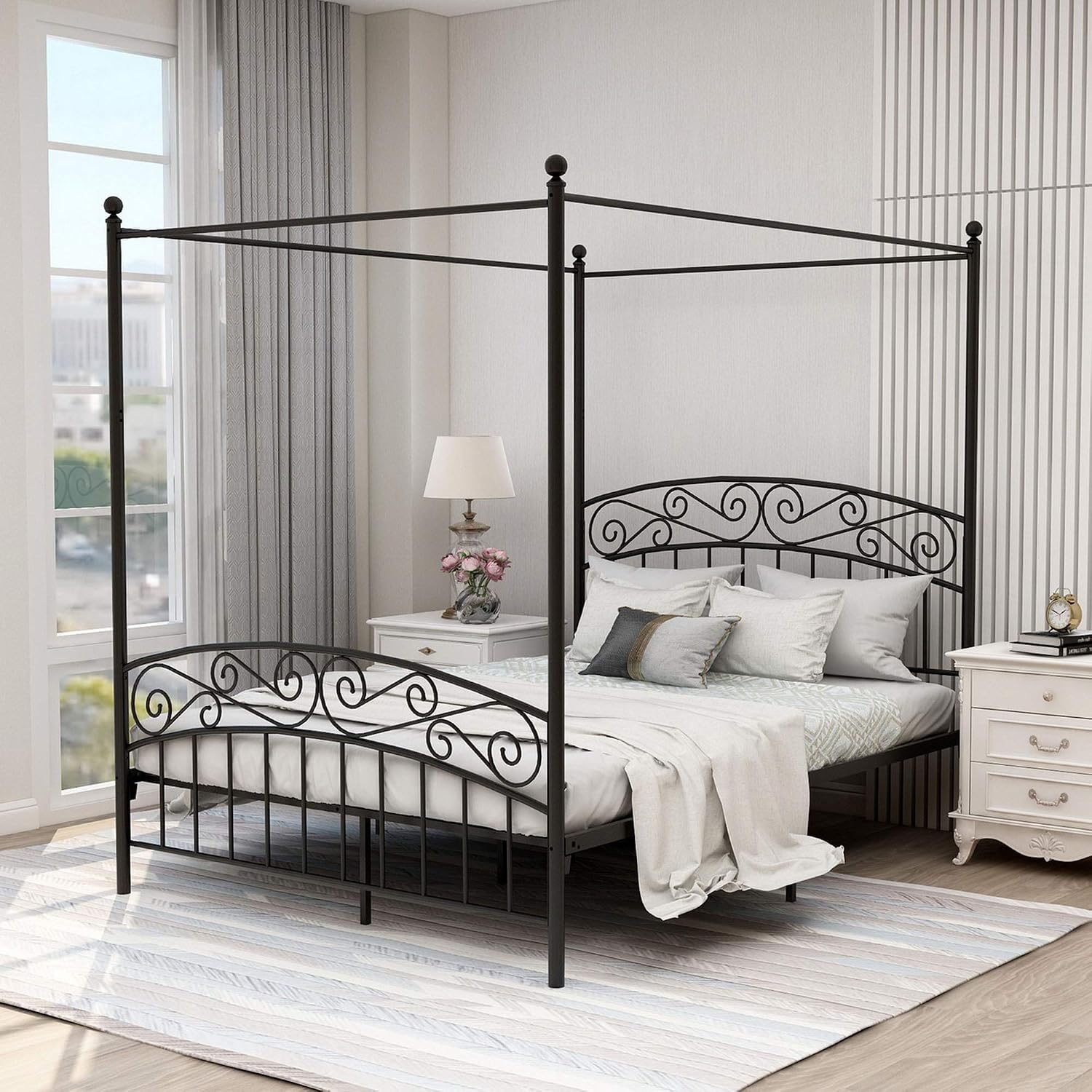 Cama de Casal Queen Size com D - Canopy Bed Frame Metal Queen avaliação e preço