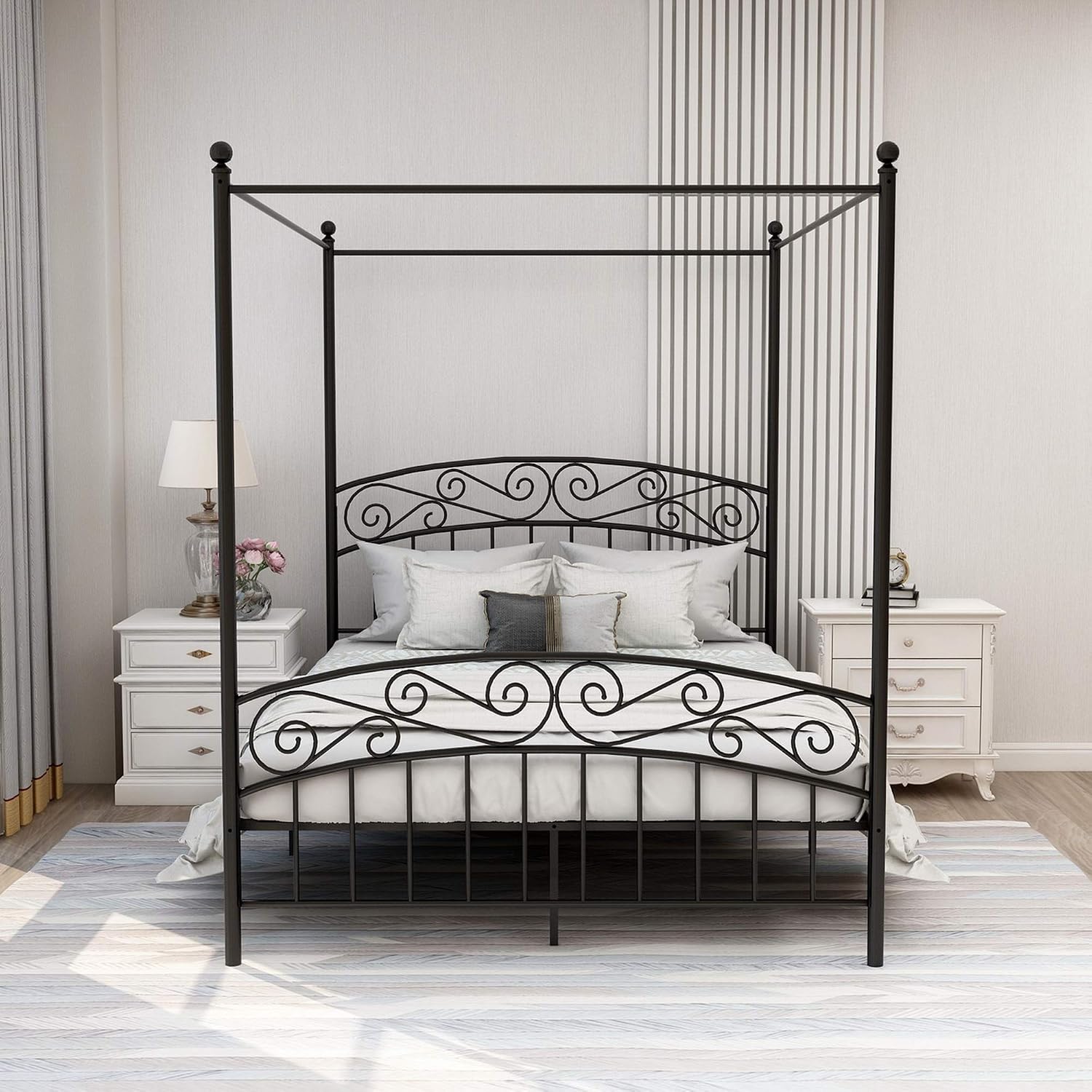Cama de Casal Queen Size com D - Canopy Bed Frame Metal Queen avaliação e preço
