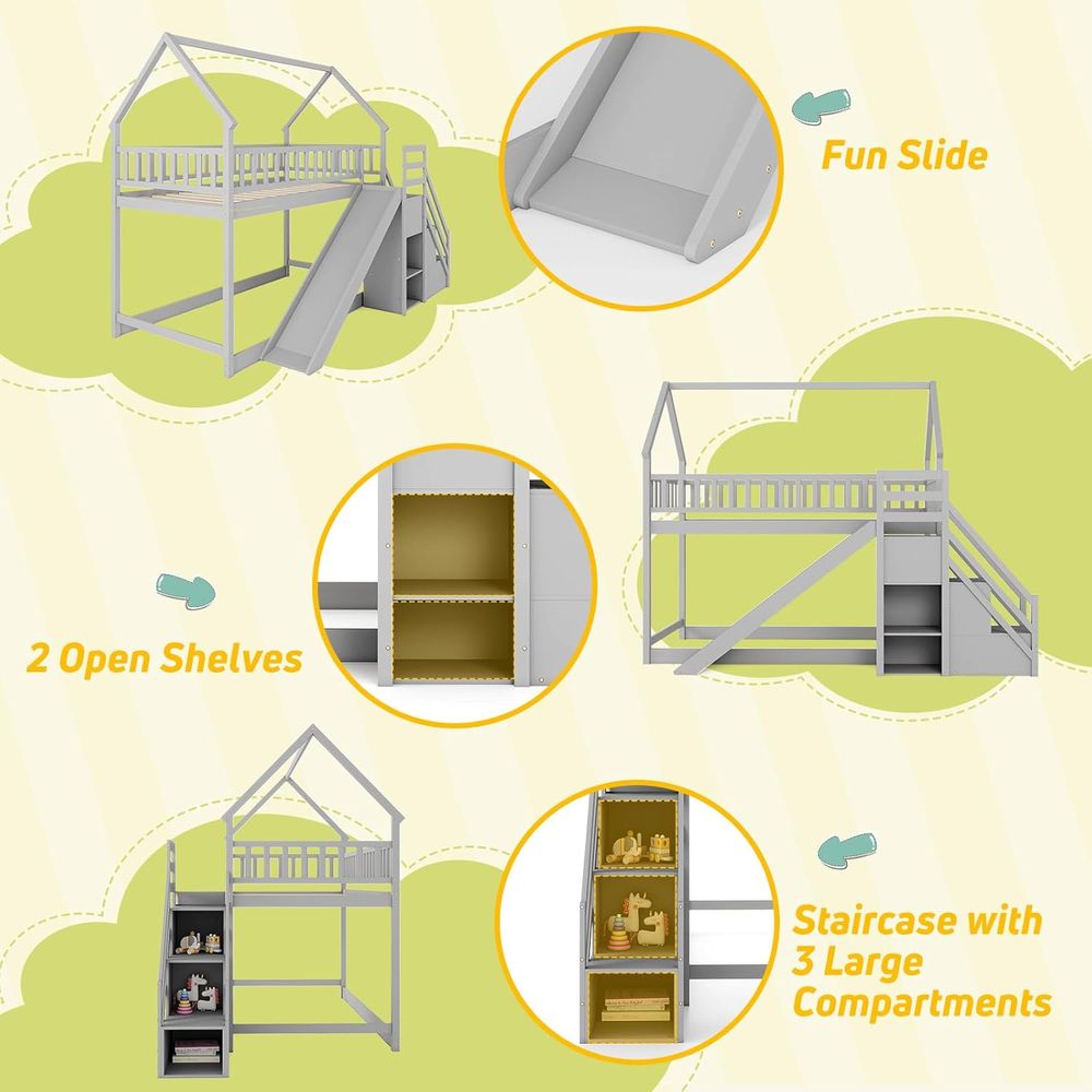 Beliche Duplo com Escorregador - Bunk Bed With Stairs And Slide avaliação e preço