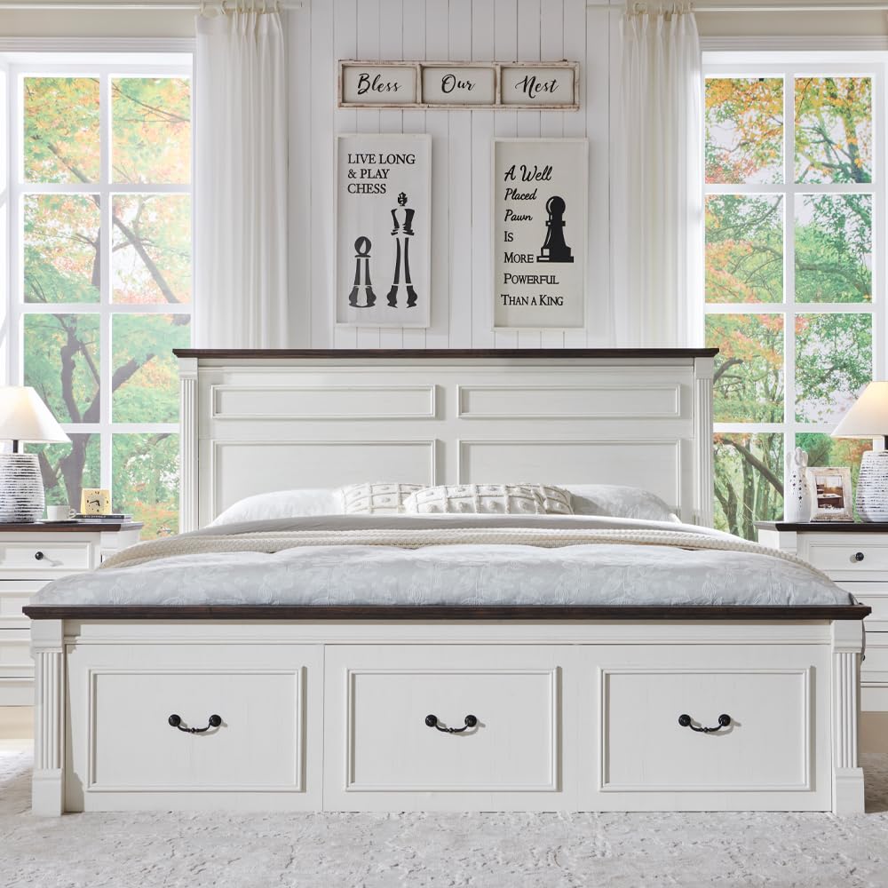 Cama King Size Estilo Fazenda  - King Size Bed Frame With Storage Drawers avaliação e preço