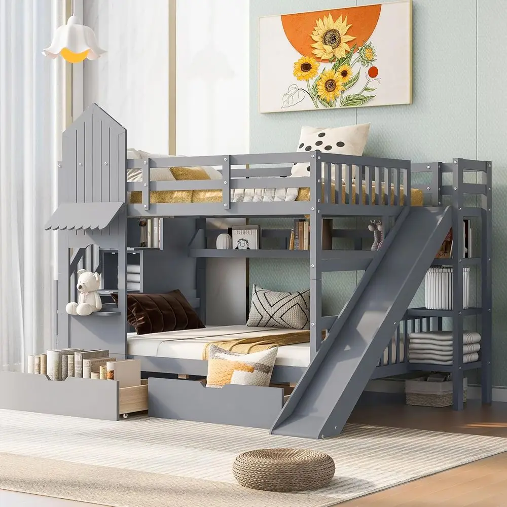 Cama Beliche de Tamanho Comple - Bunk Bed With Stairs And Slide avaliação e preço