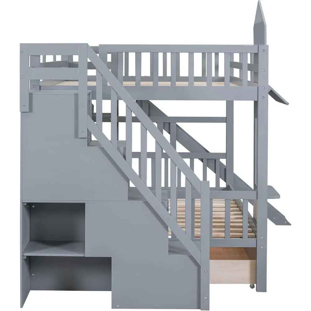 Cama Beliche de Tamanho Comple - Bunk Bed With Stairs And Slide avaliação e preço