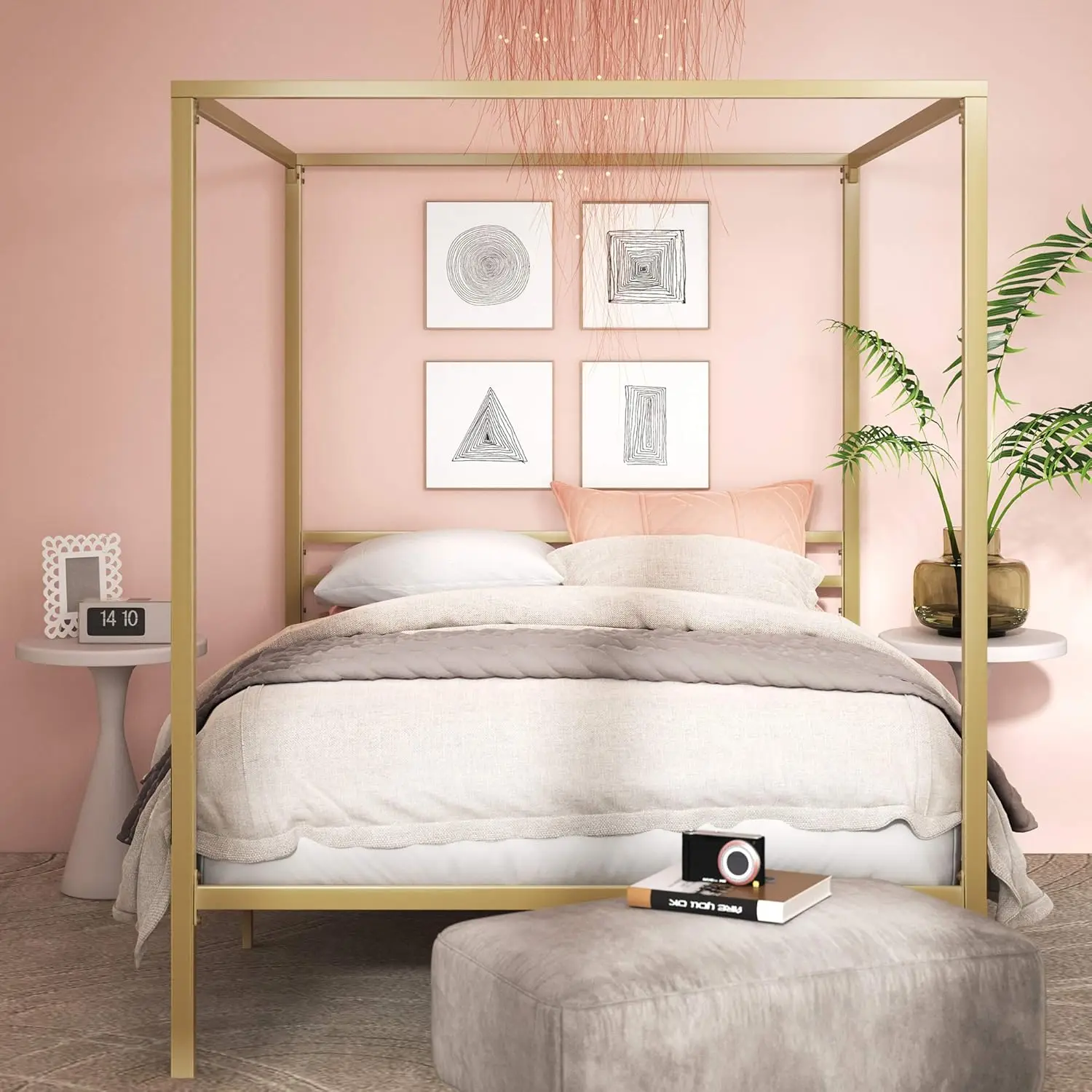 Estrutura de Cama Plataforma c - Canopy Bed Frame Metal Queen avaliação e preço