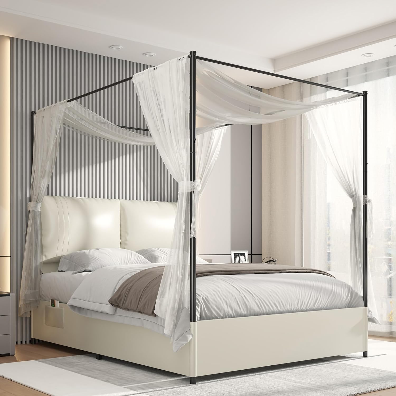 Cama Queen Size com Dossel, Ca - Canopy Bed Frame Metal Queen avaliação e preço