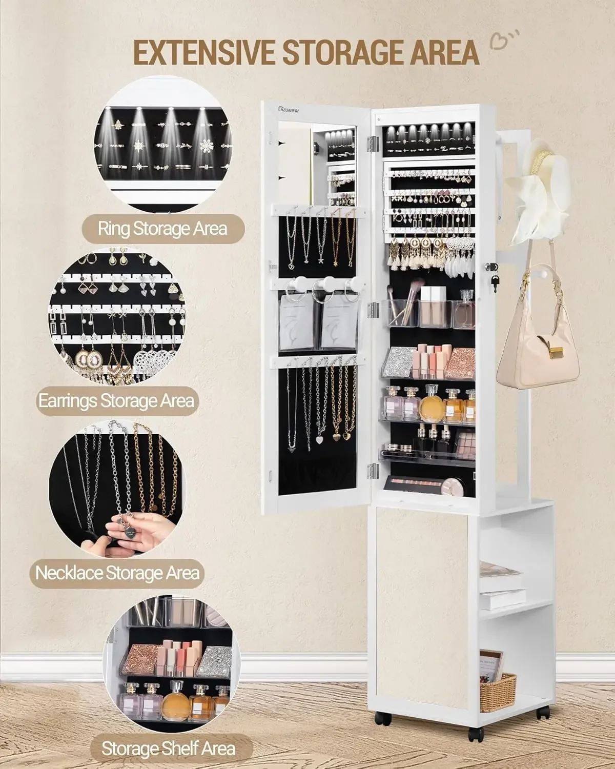 Armário de Joias com 8 LEDs, O - Full Length Mirror Jewelry Armoire avaliação e preço
