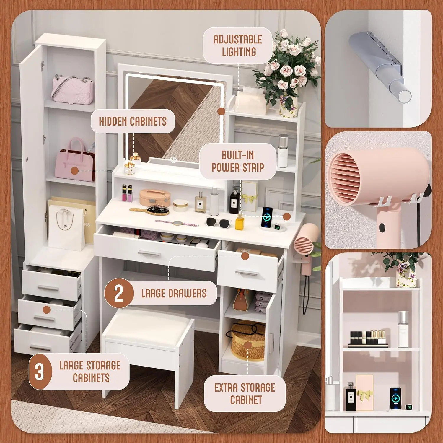 Penteadeira de Maquiagem INTER - Dressing Table Vanity With Lighted Mirror avaliação e preço