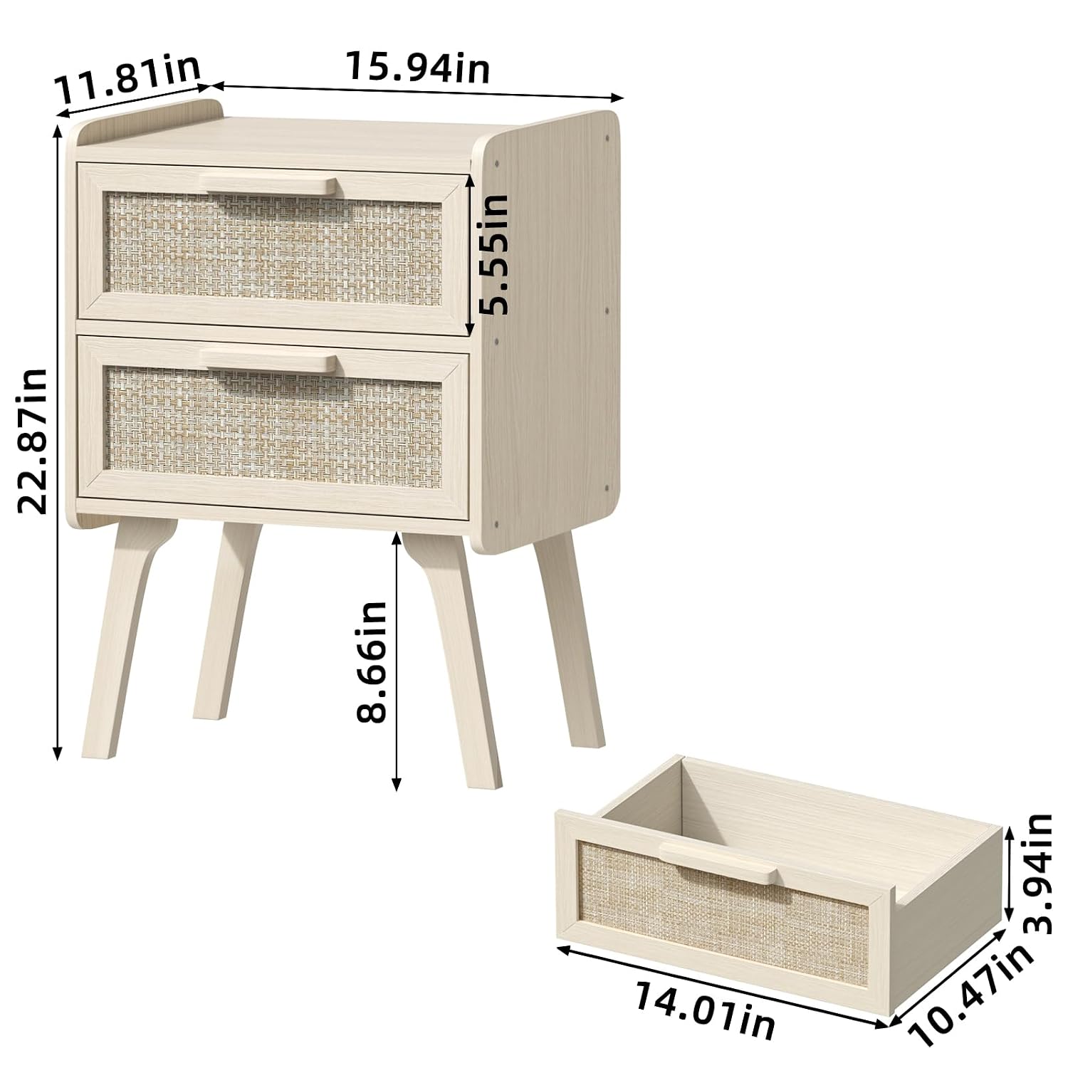 Conjunto de 2 Mesas de Cabecei - Solid Wood Nightstand 2 Drawers avaliação e preço