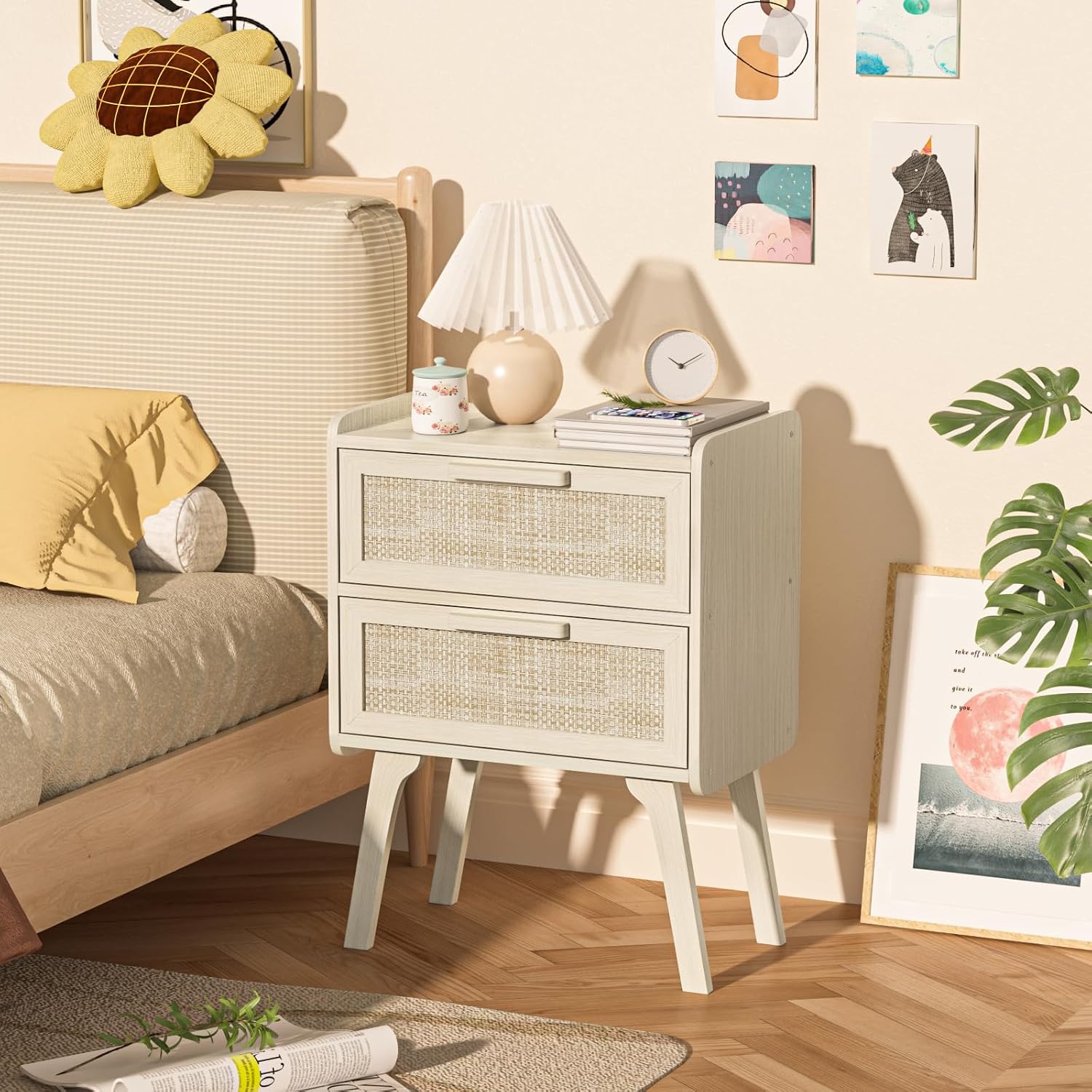 Conjunto de 2 Mesas de Cabecei - Solid Wood Nightstand 2 Drawers avaliação e preço
