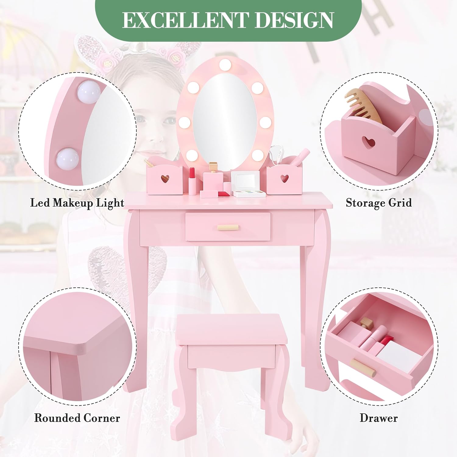 Conjunto de Mesa de Maquiagem  - Dressing Table Vanity With Lighted Mirror avaliação e preço