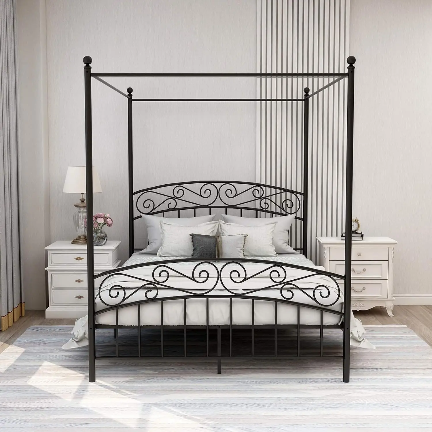 Cama de Dossel Queen Size com  - Canopy Bed Frame Metal Queen avaliação e preço