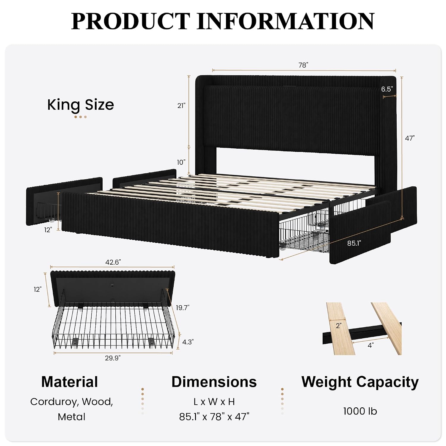 Estrutura de Cama King Size co - King Size Bed Frame With Storage Drawers avaliação e preço