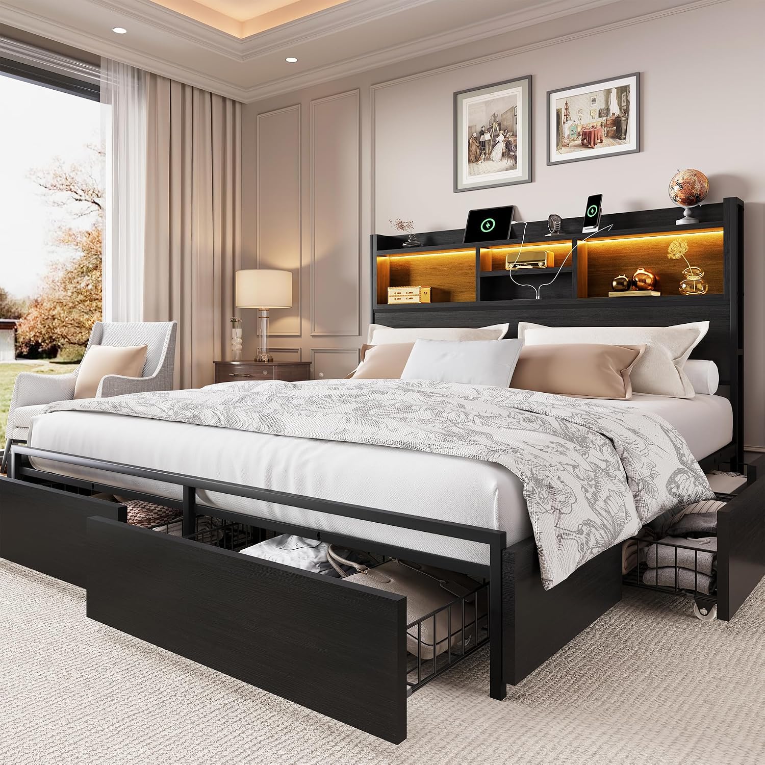 Estrutura de Cama King Size co - King Size Bed Frame With Storage Drawers avaliação e preço