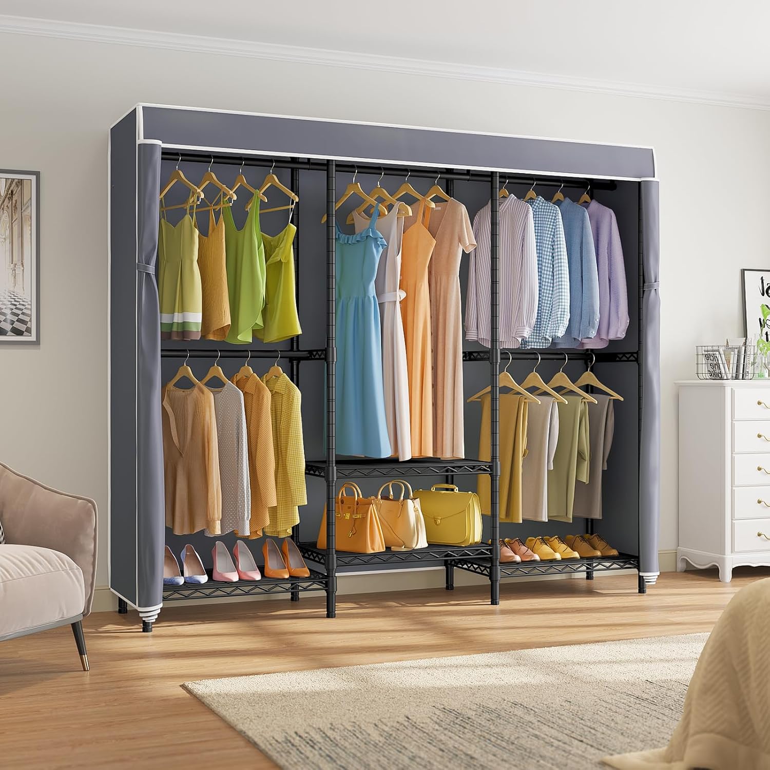 Cabideiro Coberto com Pratelei - Wardrobe Closet Portable Fabric Cover avaliação e preço