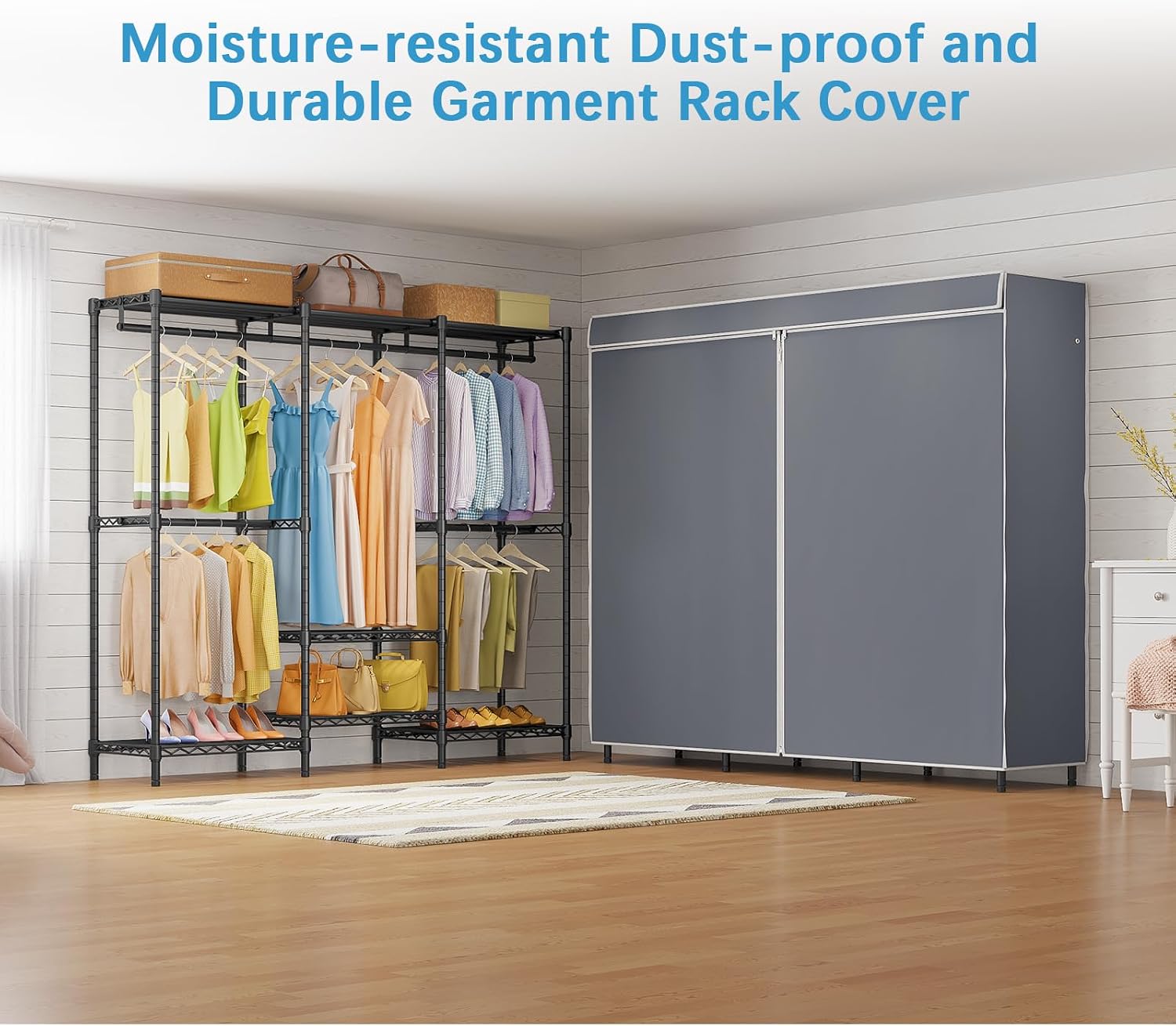 Cabideiro Coberto com Pratelei - Wardrobe Closet Portable Fabric Cover avaliação e preço