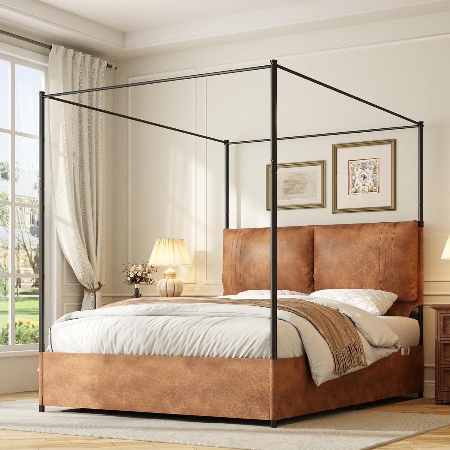 Cama Queen com Dossel e Cabece - Canopy Bed Frame Metal Queen avaliação e preço