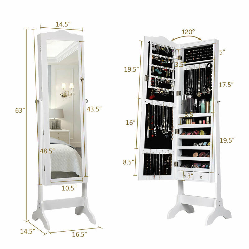 Armário de Joias com 14 LEDs e - Full Length Mirror Jewelry Armoire avaliação e preço