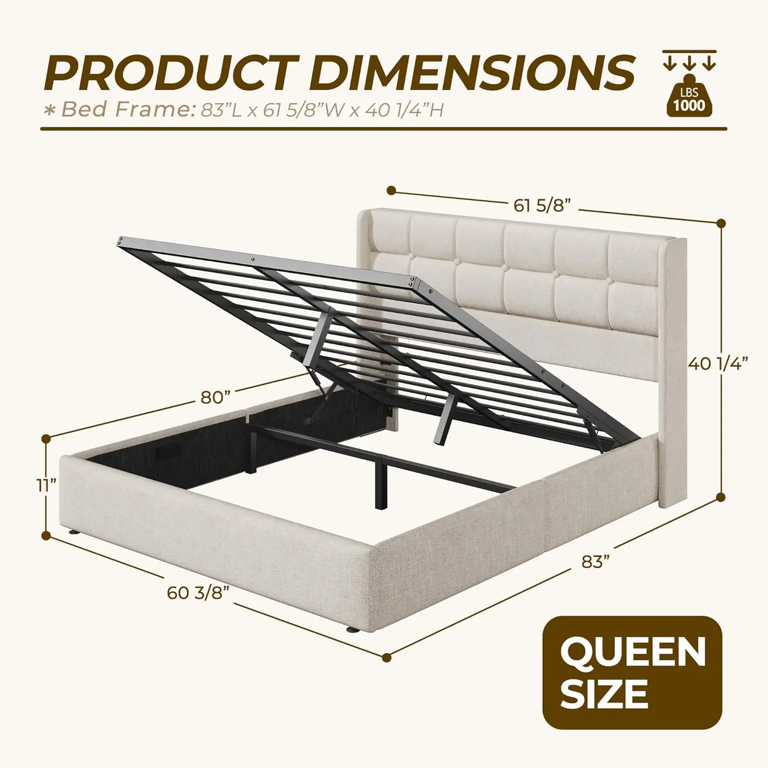 Base de Cama Queen Size com Ar - Gas Lift Storage Bed Hydraulic avaliação e preço