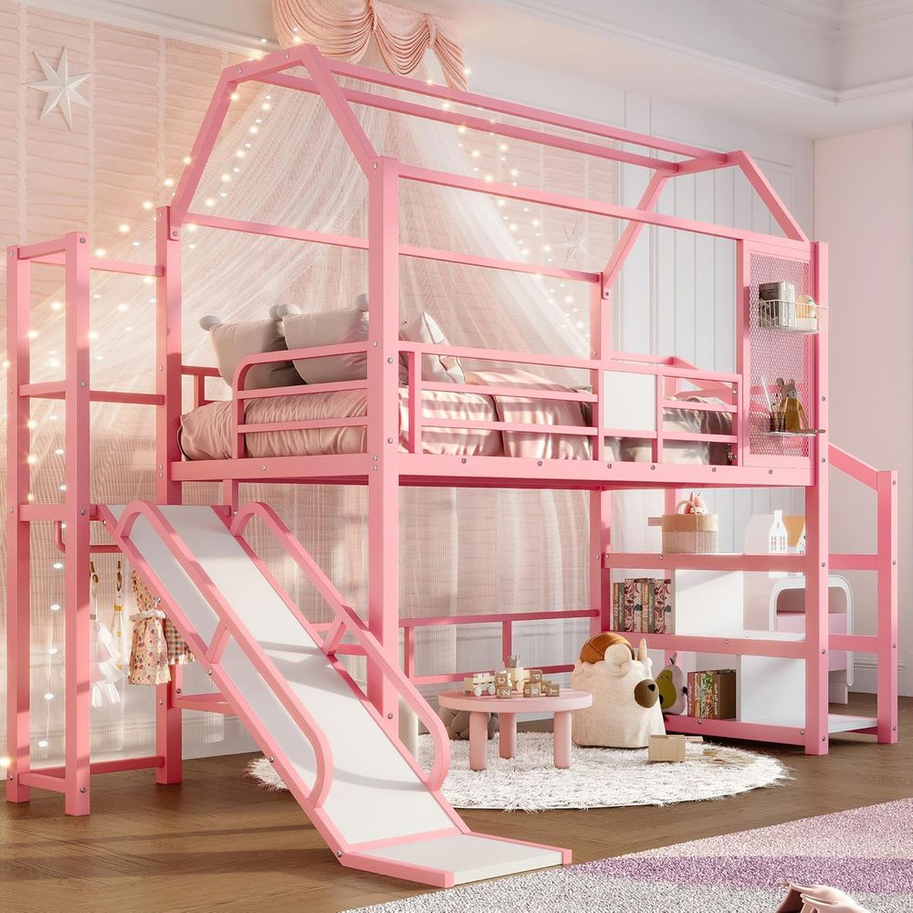 Cama Beliche de Metal Tamanho  - Bunk Bed With Stairs And Slide avaliação e preço