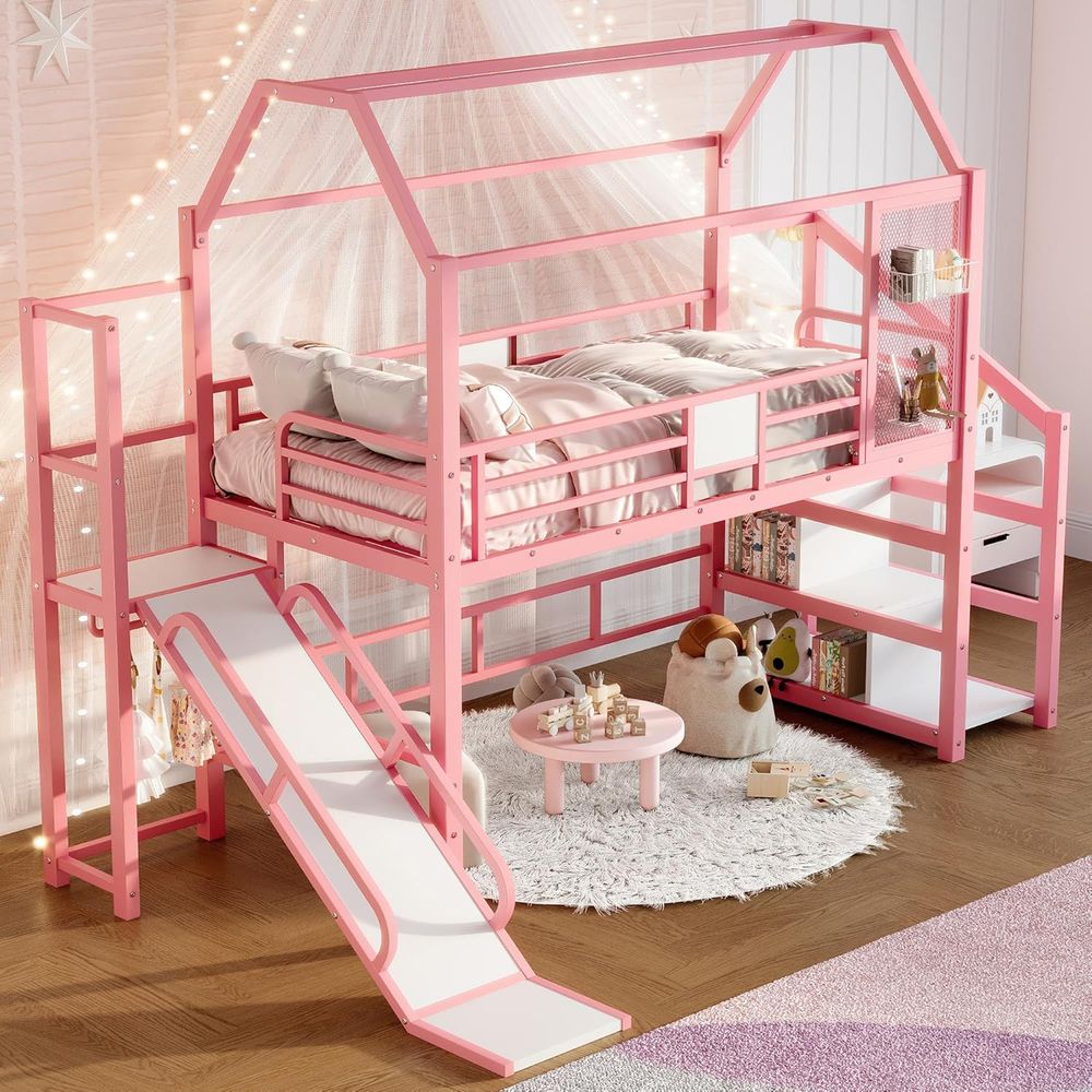 Cama Beliche de Metal Tamanho  - Bunk Bed With Stairs And Slide avaliação e preço