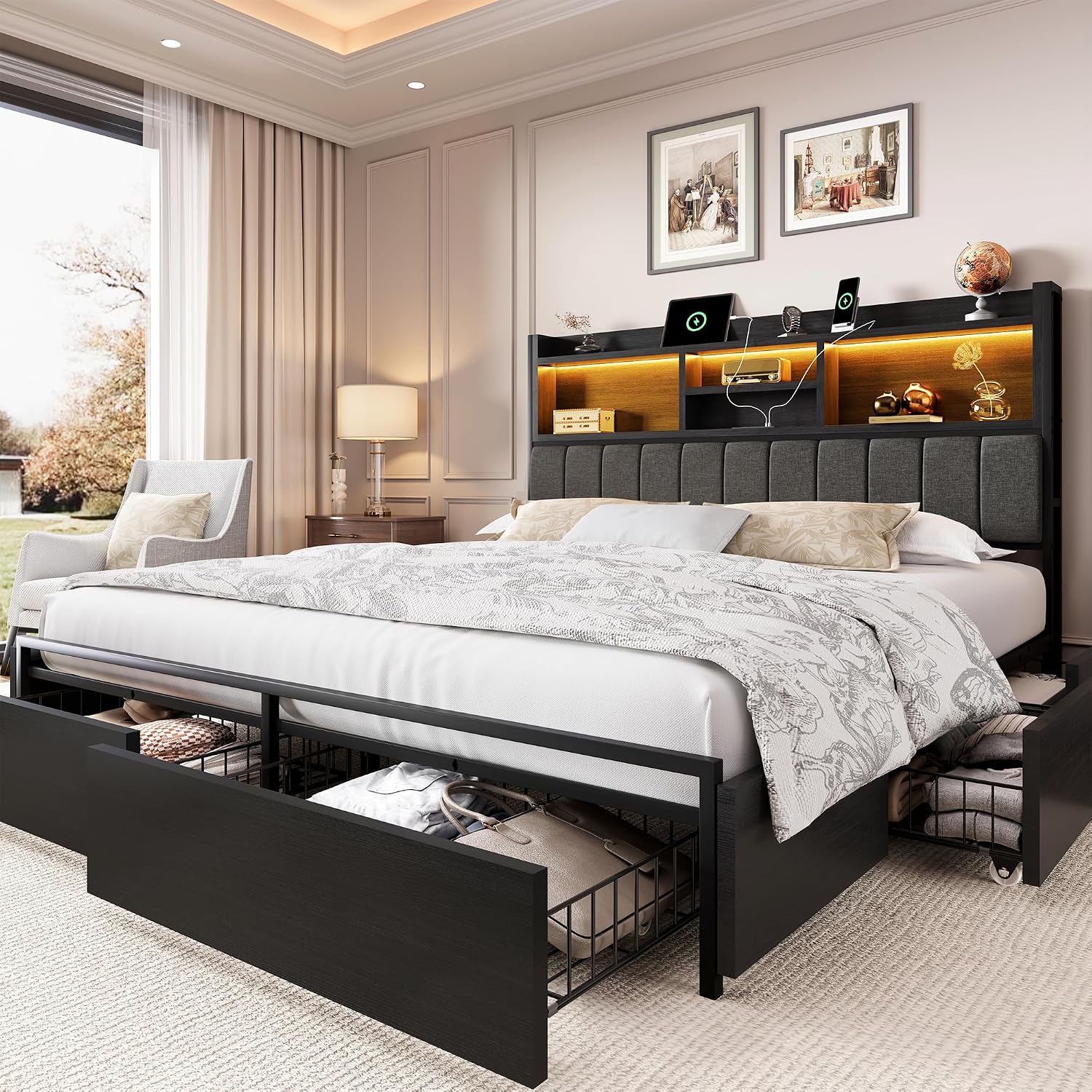 Estrutura de Cama King com 6 G - King Size Bed Frame With Storage Drawers avaliação e preço