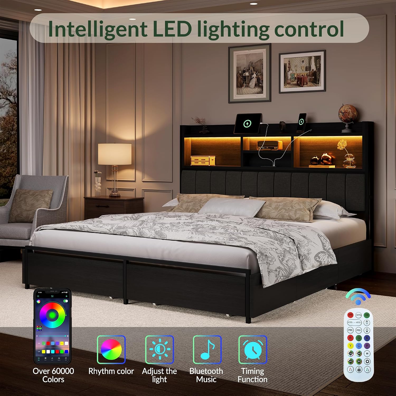 Estrutura de Cama King com 6 G - King Size Bed Frame With Storage Drawers avaliação e preço